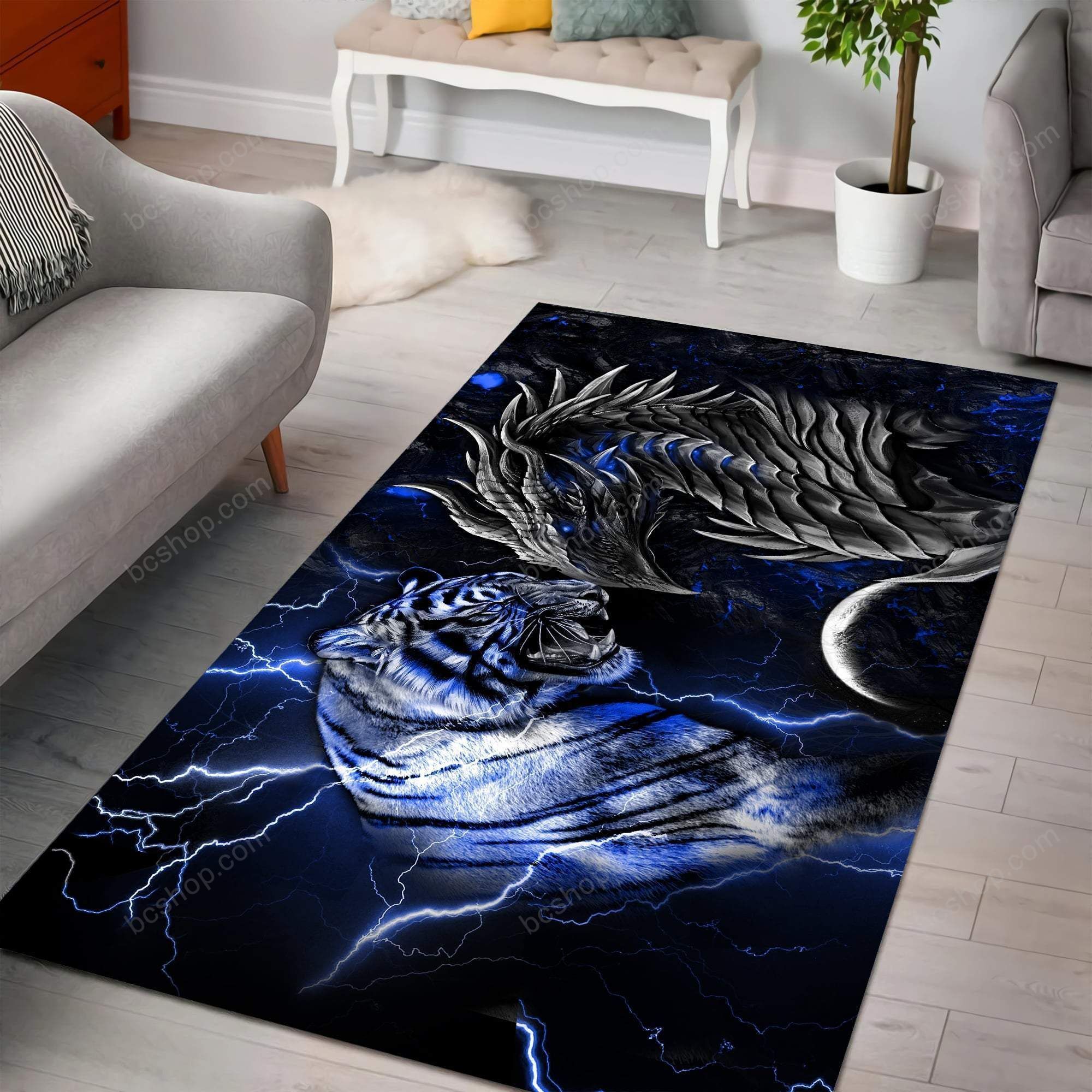 Blue Dragon And Tiger Rectangle Rug Am092059S