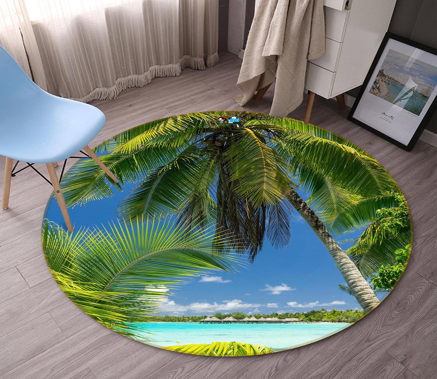 3D Coconut Tree Beach 80225 Round Rug – Round Carpet Home Decor