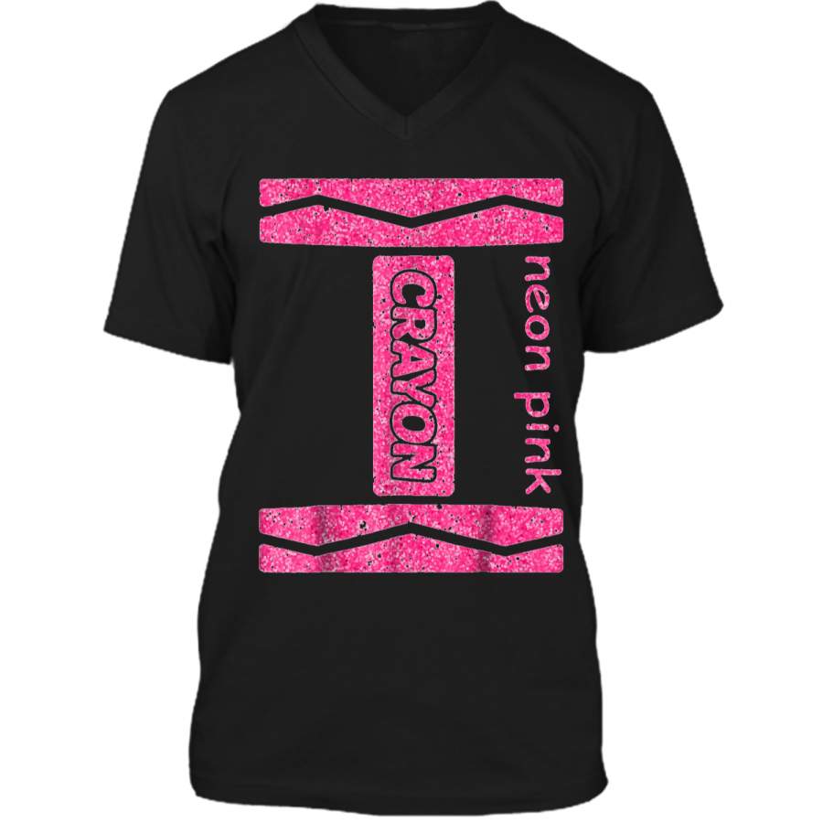 Neon Pink Crayon Halloween Couple Friend Group Costume Mens Printed V-Neck T