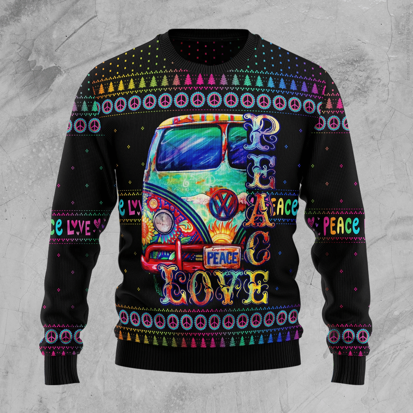 Hippie Peace Love Christmas Ugly Sweater