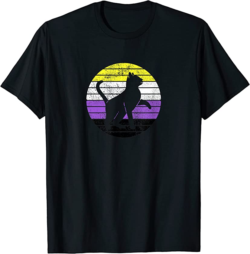 Cute Kitten Cat Nonbinary Pride Flag LGBT Non Binary Respect T-Shirt