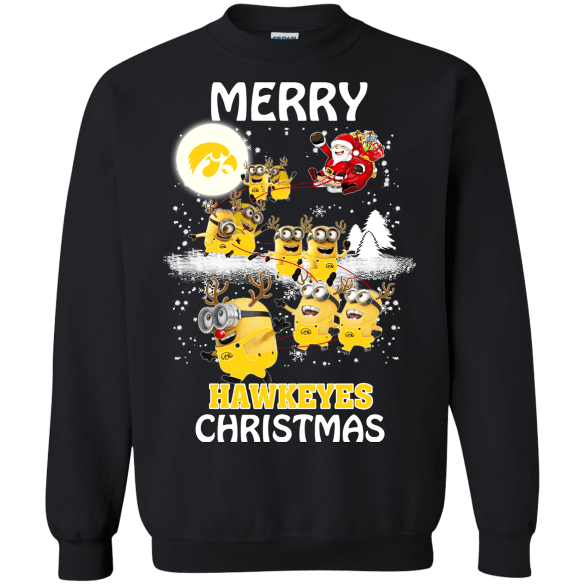 Excellent Iowa Hawkeyes Minion Ugly Christmas Sweater 2023S Santa Claus With Sleigh Hoodies Sweatshirts