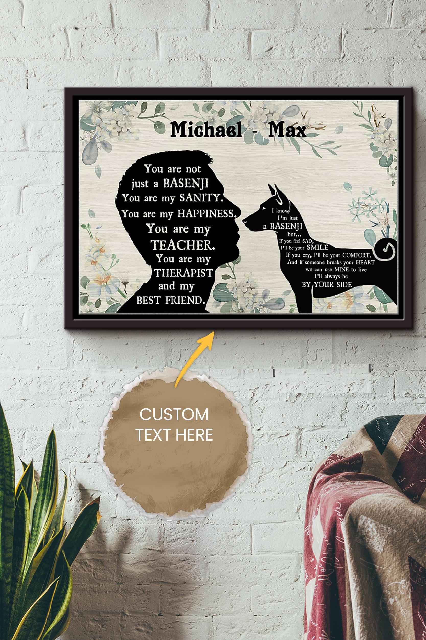 Basenji Boy Therapist Best Friend Personalized Poster – Animal Wall Art – Gift For Dog Lover Dog Foster Puppy Fan Framed Matte Canvas