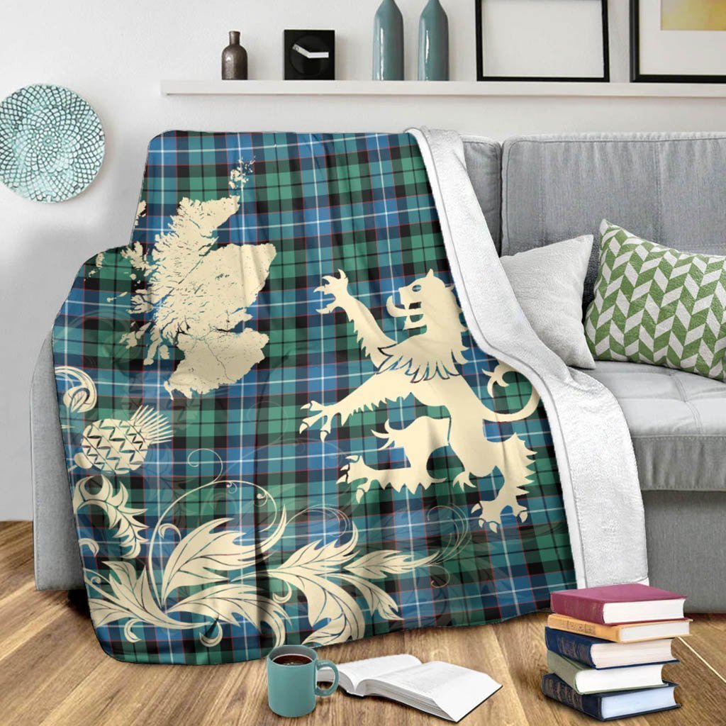 Tartan Blanket Galbraith Ancient Tartan Scotland Lion Thistle Map Plaid Blanket