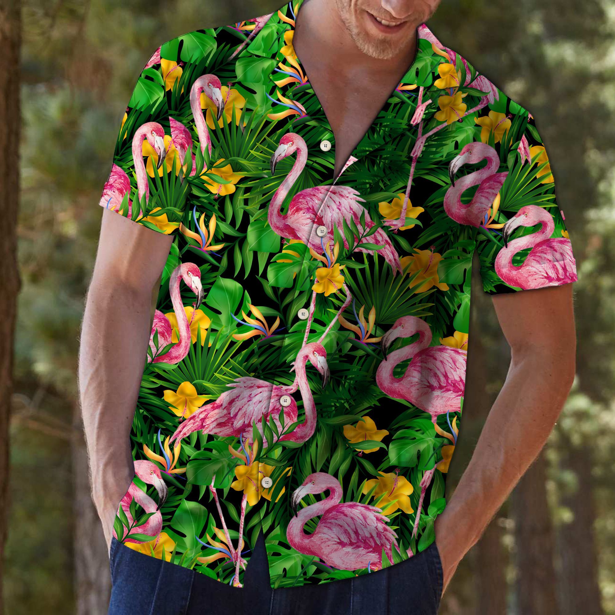 Flamingo Tropical Wild Flower Hawaiian Shirt For Men, Hawaiian Shirt For Women, Aloha Shirt, Hawaii Shirt