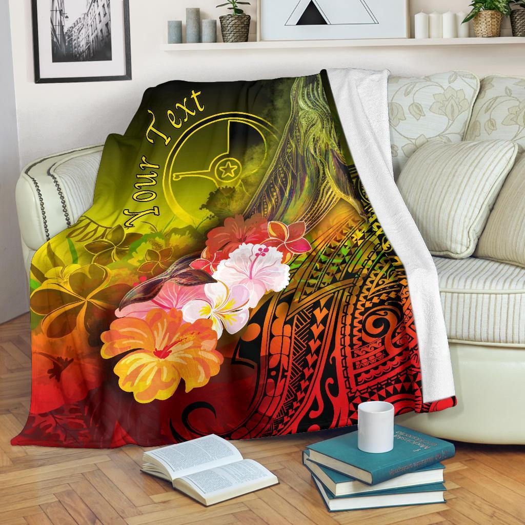 [Custom Personalised] Yap Premium Blanket – Humpback Whale With Tropical Flowers (Yellow)