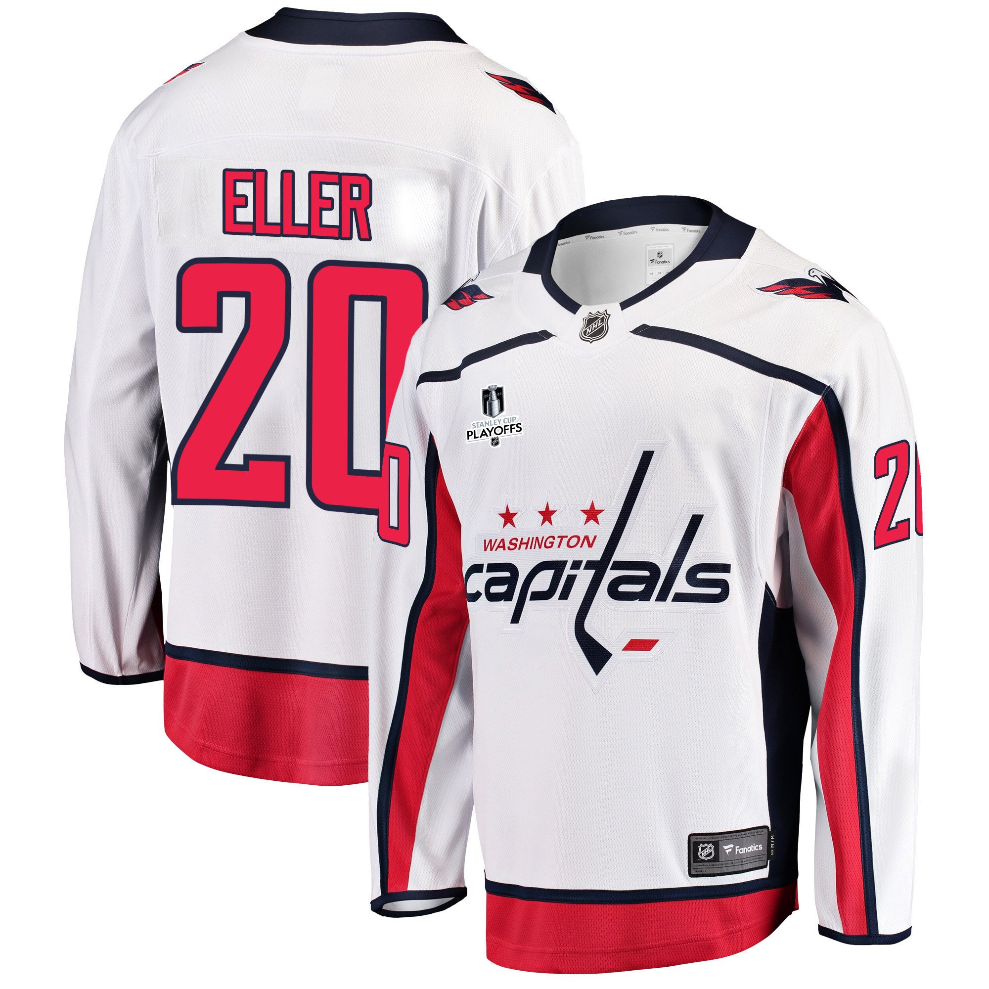 Washington Capitals Lars Eller 20 Away 2022 Stanley Cup Playoffs Breakaway Men Jersey – White