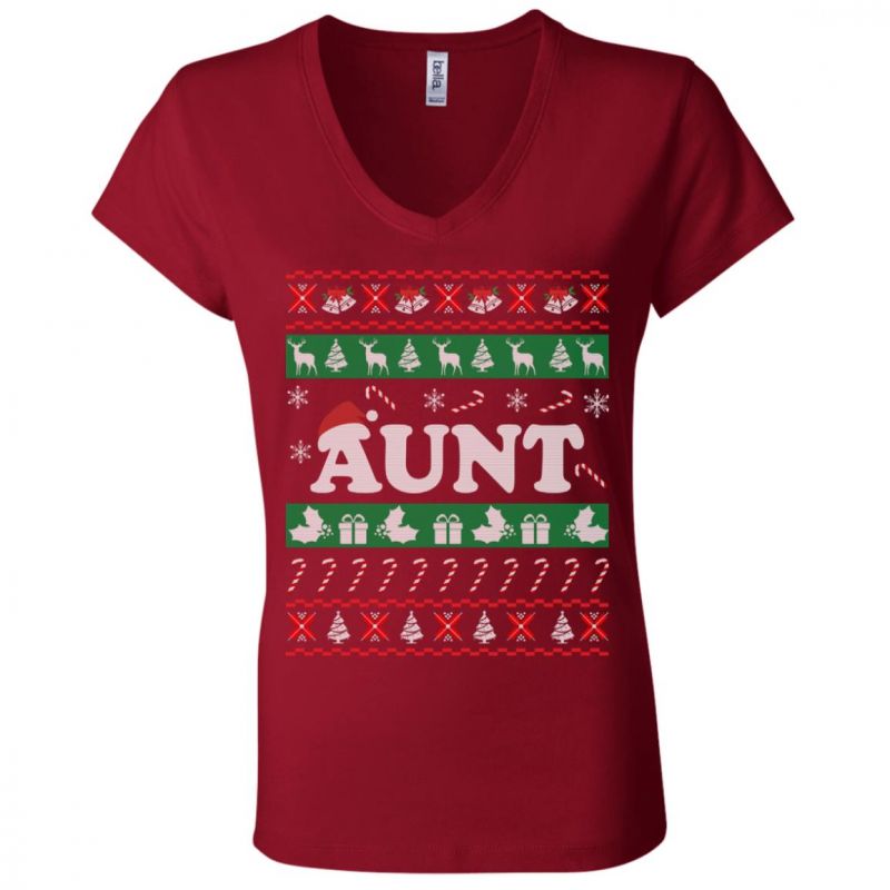 Aunt Ugly Christmas Sweater Swea Gifts For Aun Women V-neck T-shirt