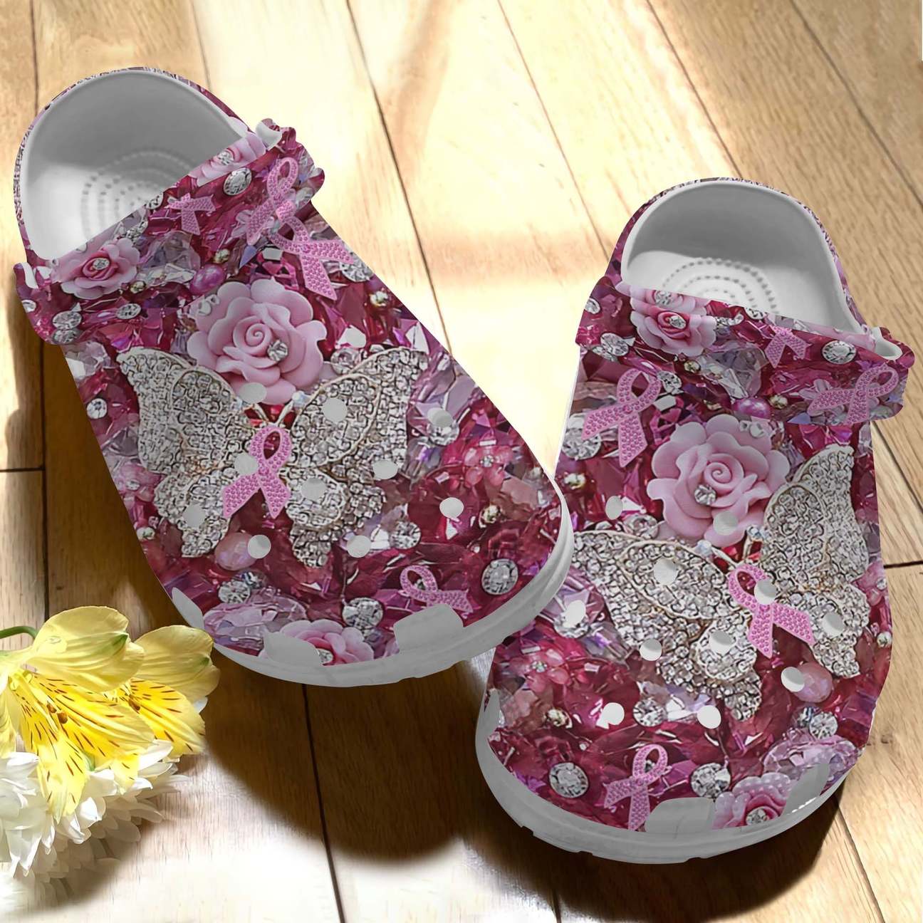 Breast Cancer Personalized Clog, Custom Name, Text, Color, Number Fashion Style For Women, Men, Kid, Print 3D Butterfly