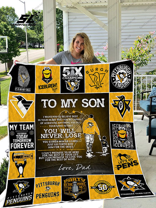 Personalized Pittsburgh Penguins To My Son Quilt Blanket To Love You For The Rest Of Mine Great Customized Blanket Gifts For Birthday Christmas Thanksgiving