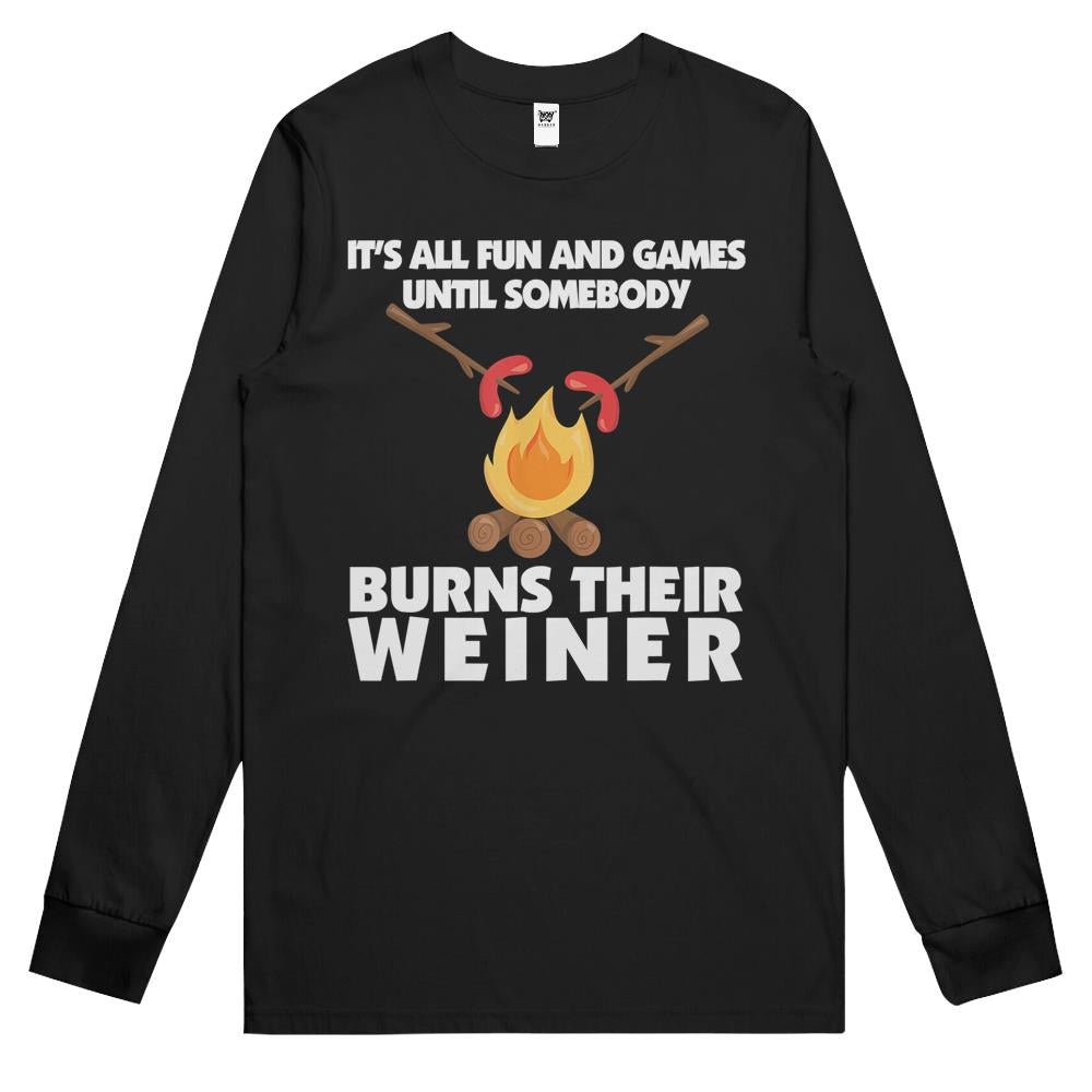 Funny Camping Burn Your Weiner Campfire Long Sleeve T Shirts