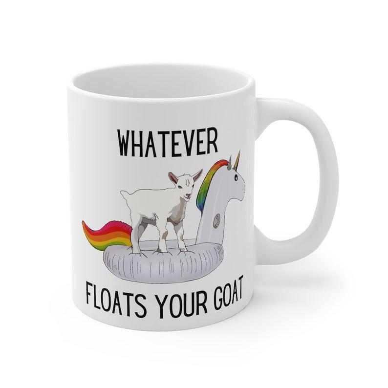 Whatever Floats Your Goat Coffee Mug | Funny Whimsical Goat Riding A Floating Unicorn