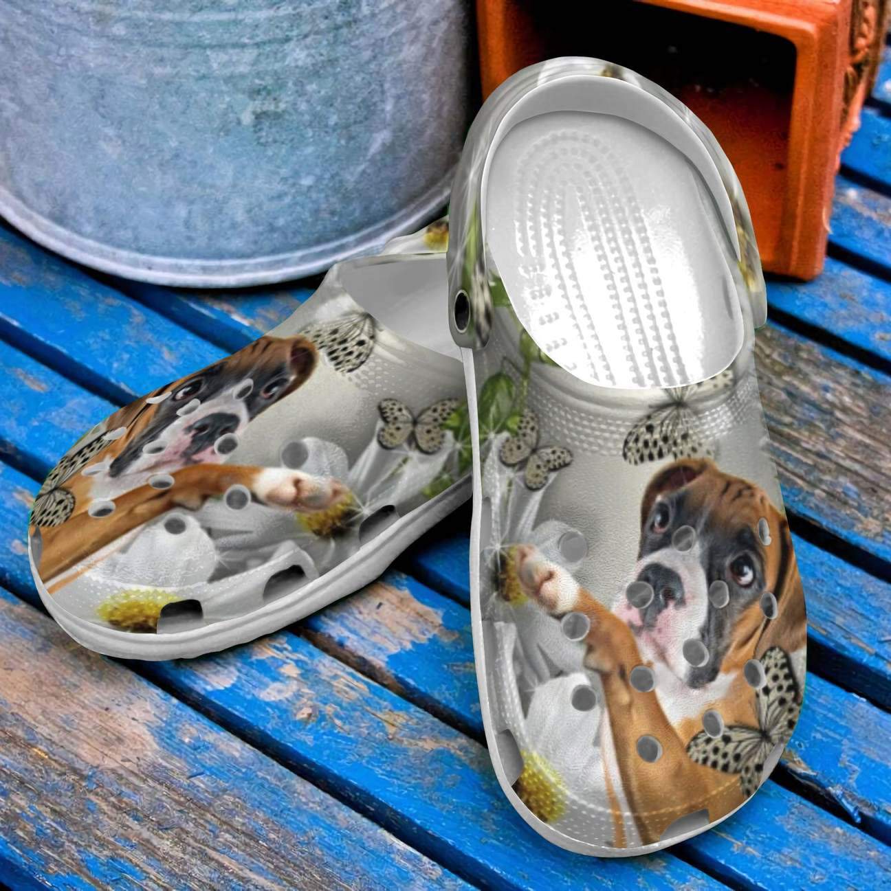 Boxer Personalized Clog, Custom Name, Text Boxer And Daisy, Fashion Style For Women, Men, Kid, Print 3D