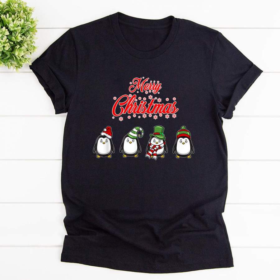 Penguin merry christmas penguin lovers christmas xmas gift black cotton t shirt for men and women S-6XL