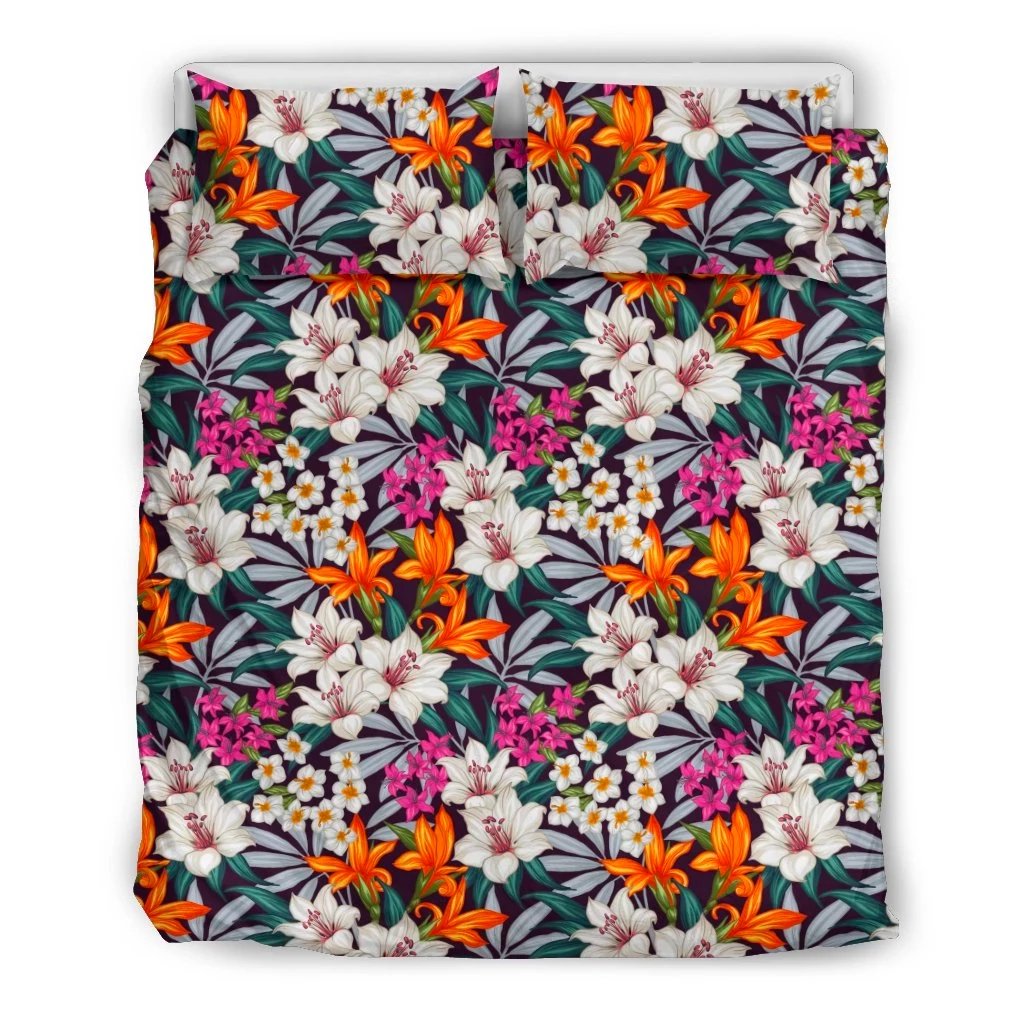 Hawaiian  Exotic Pattern With Tropical Leaves Flowers Seamless Polynesian Bedding Set J71