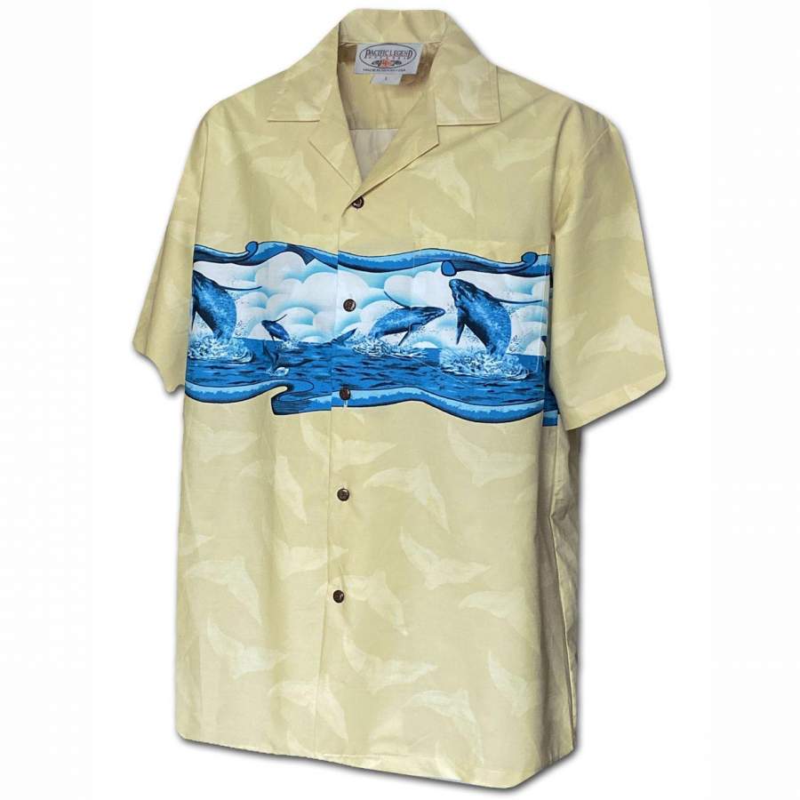 Jumping Whales Khaki Hawaiian Shirt