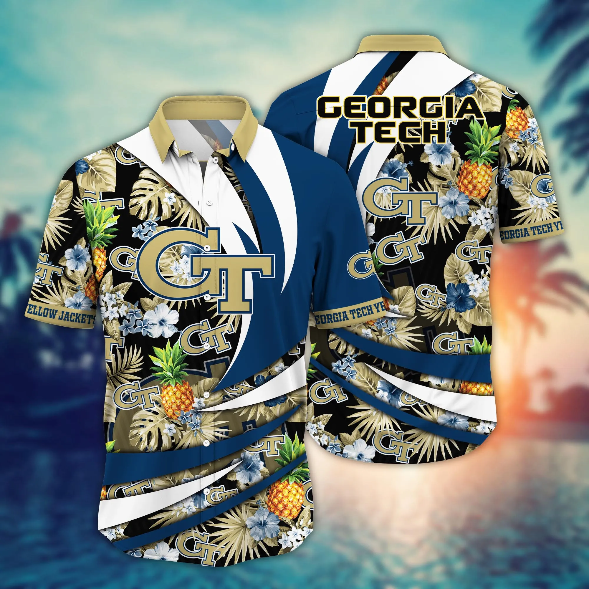 Georgia Tech Yellow Jackets NCCA Hawaiian Shirt Sunlit Aloha Shirt