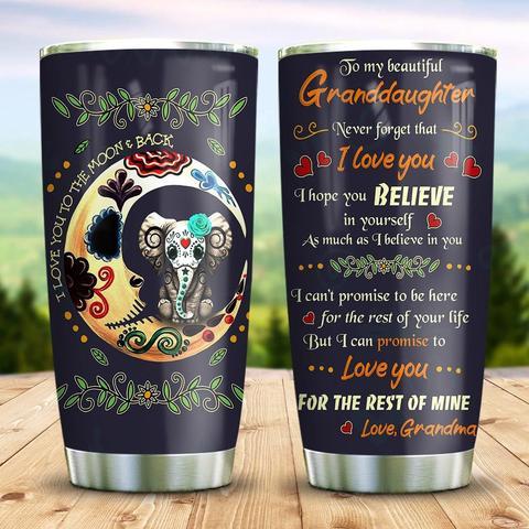 Sugar Skull Elephant Granddaughter Stainless Steel Tumbler, Personalized Tumblers, Tumbler Cups, Custom Tumblers