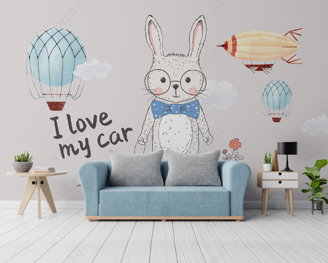 3D Northern Europe  Hand-Painted Cartoon Rabbit Wall Wall Mural Wallpaper Sww4641