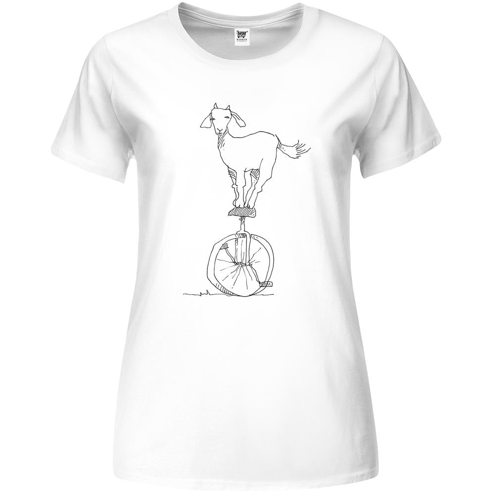 Goat On A Unicycle Premium Womens T Shirts