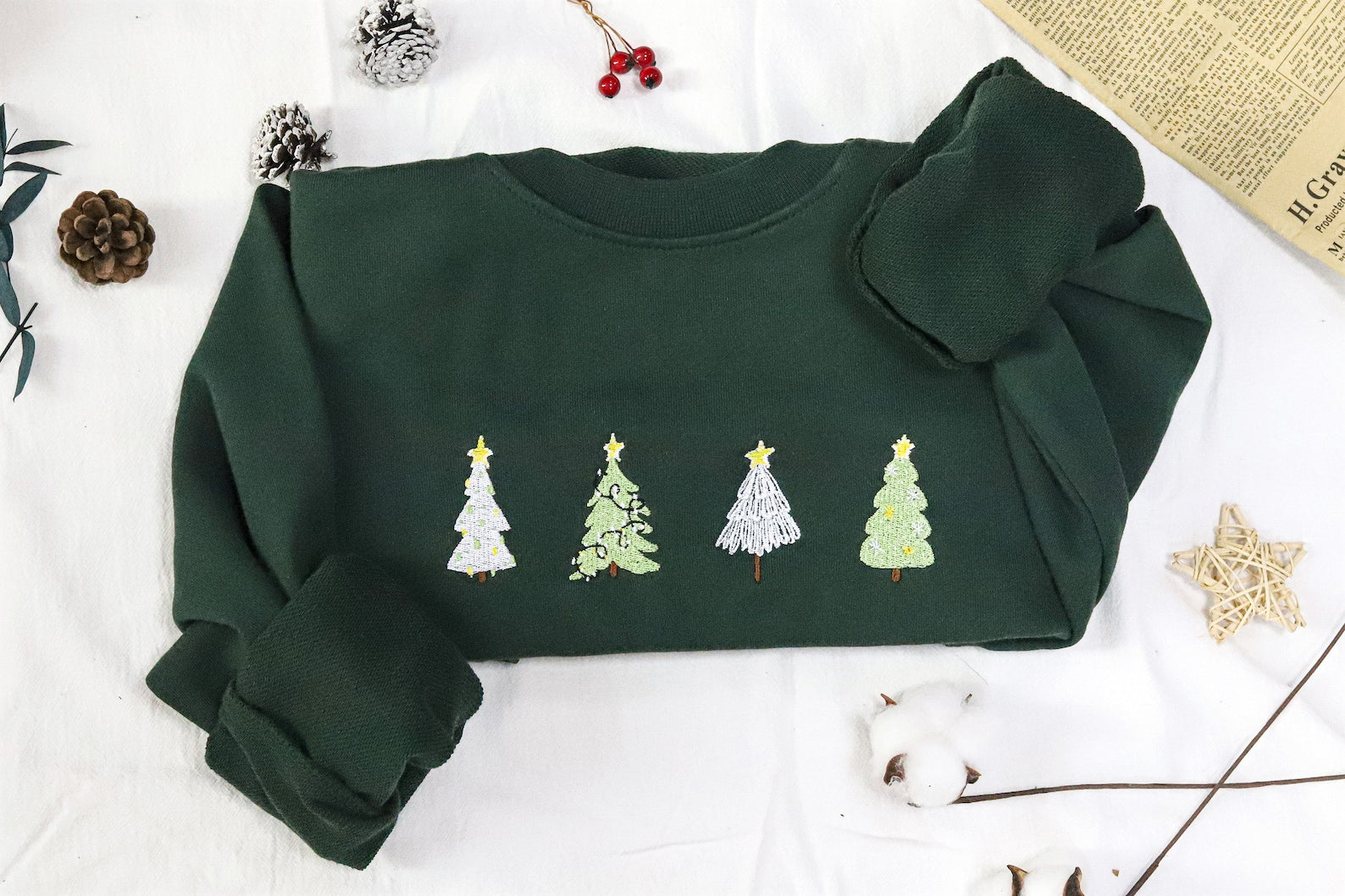 Christmas Tree Embroidered Sweatshirt 2D Crewneck Sweatshirt All Over Print Sweatshirt For Women Men Sws2839