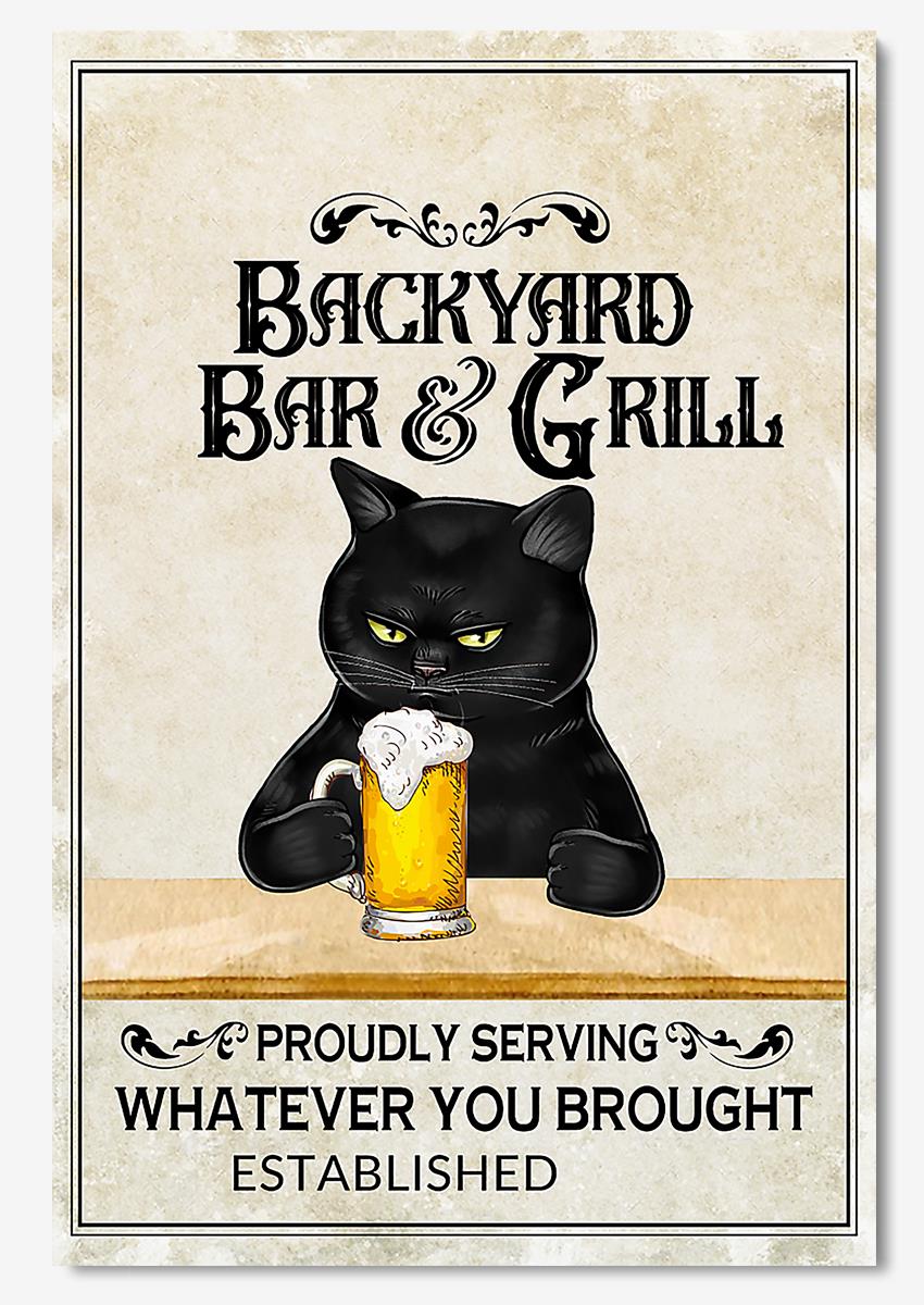 Black Cat Backyard Bar And Grill Black Cat Wall Art For Home Decor Gift For Aminmal Lovers Poster