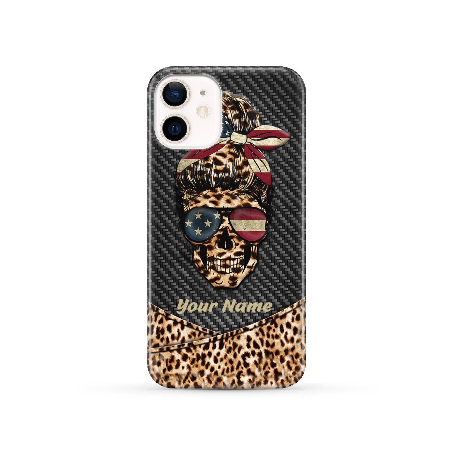 Personalized Leopard Lady Skull American Flag Phone Case