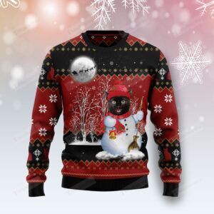 Black Cat Snowman Ugly Christmas Sweater, All Over Print Sweatshirt