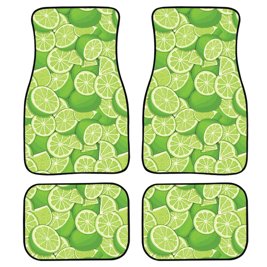 Green Lime Pattern Print Front And Back Car Floor Mats, Front Car Mat