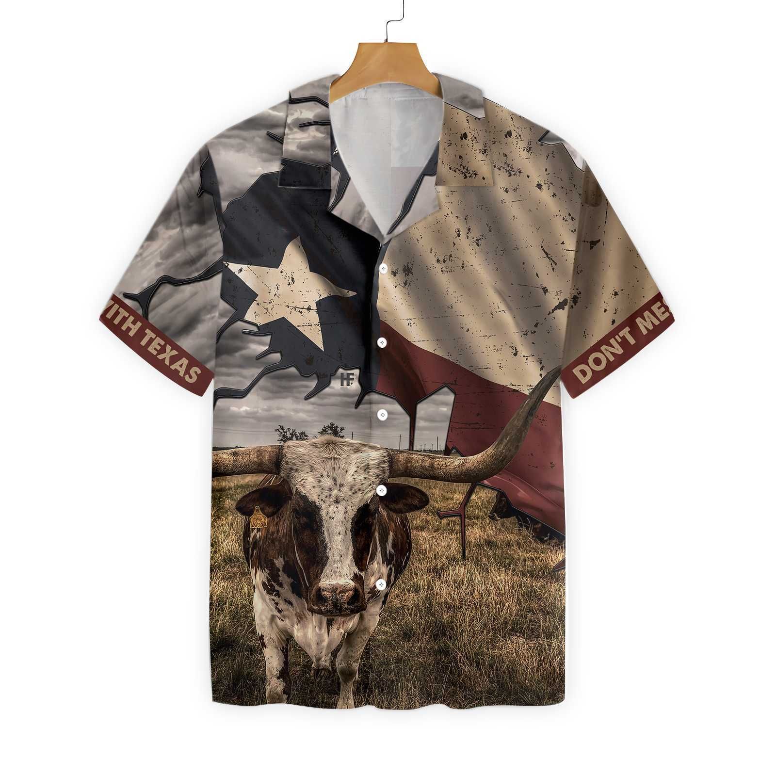 Texas Longhorn With Flag Ez20 0401 Hawaiian Shirt