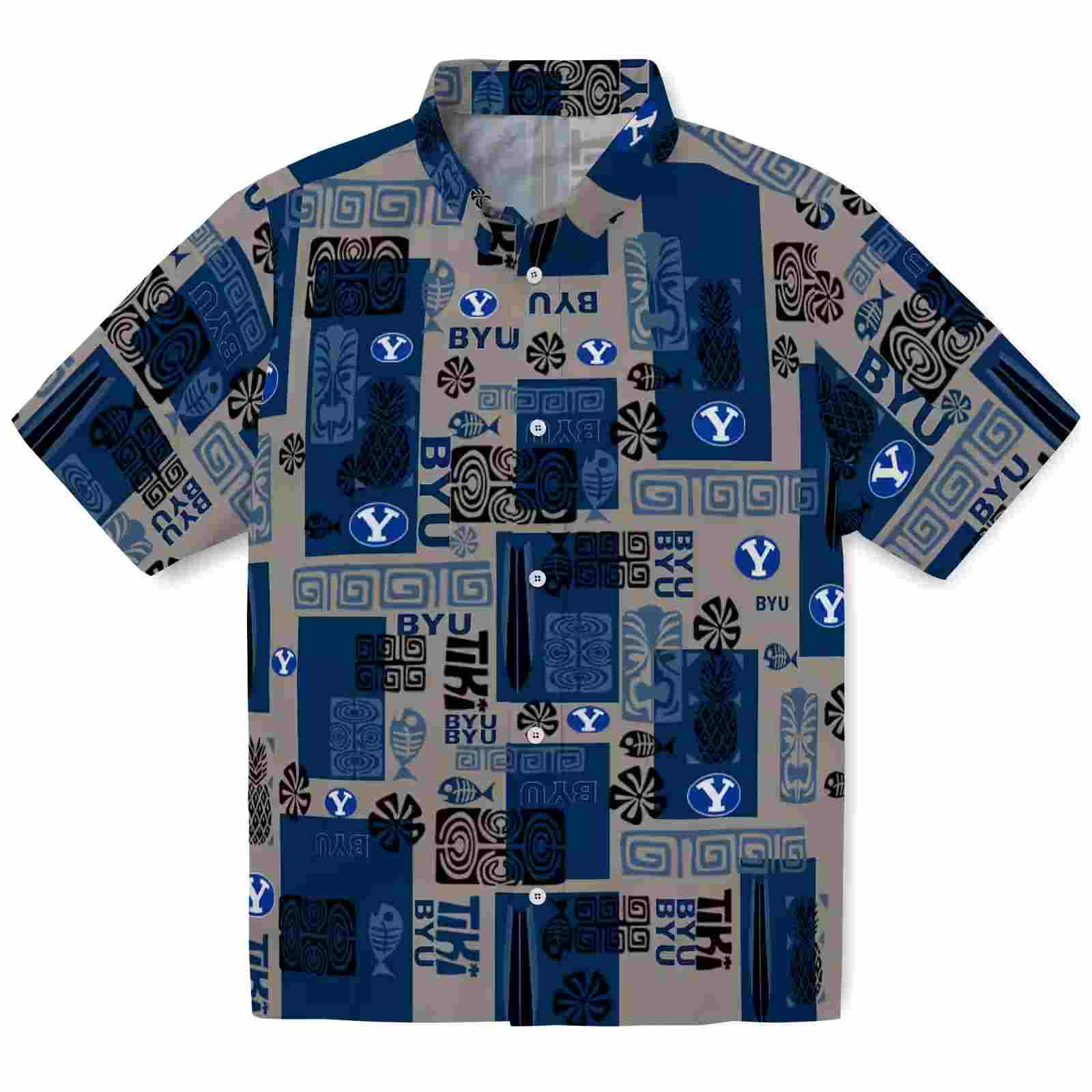 Byu Cougars Tribal Symbols Blue Hawaiian Shirt