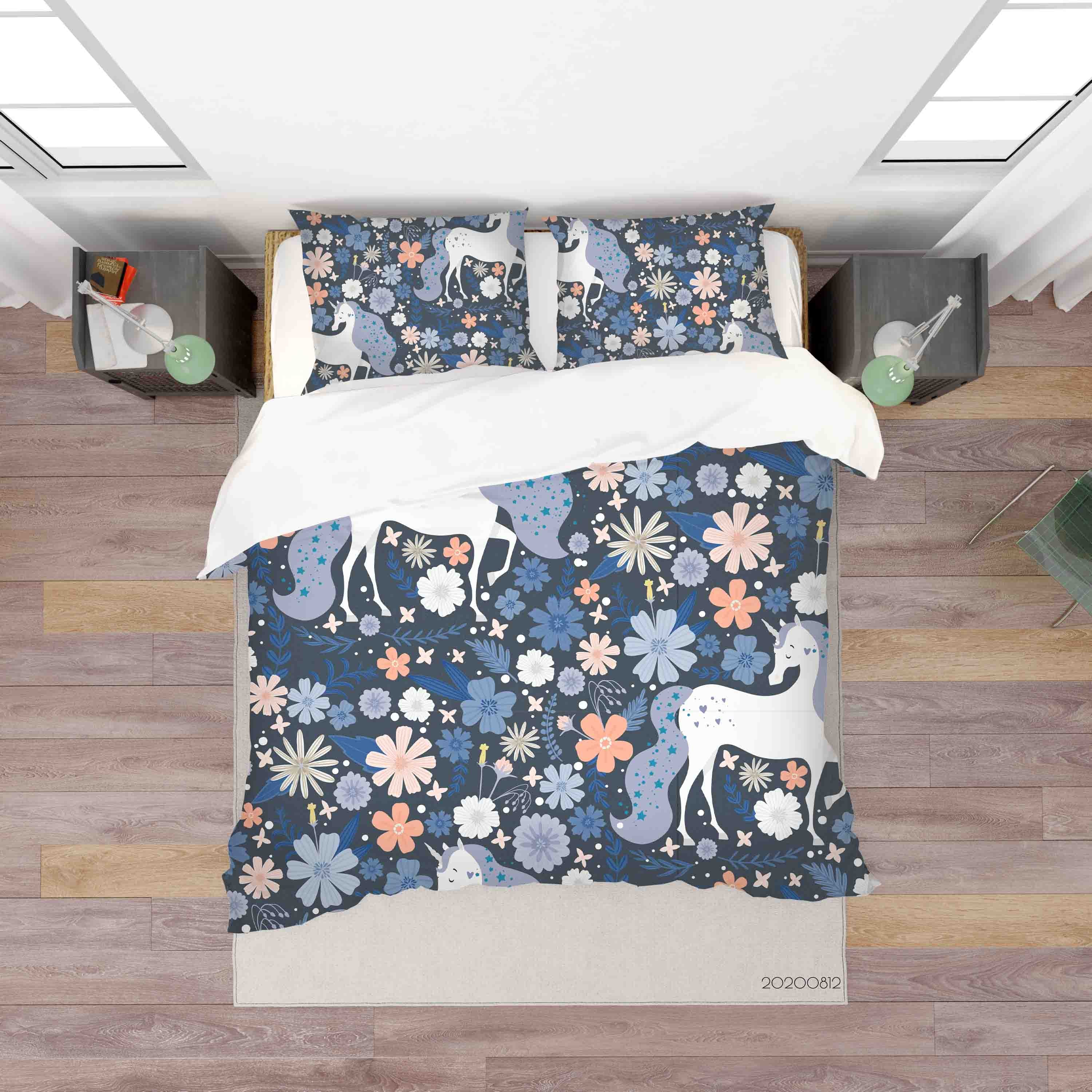 3D Floral Unicorn Animal Quilt Cover Set Bedding Set Duvet Cover Pillowcases Lxl