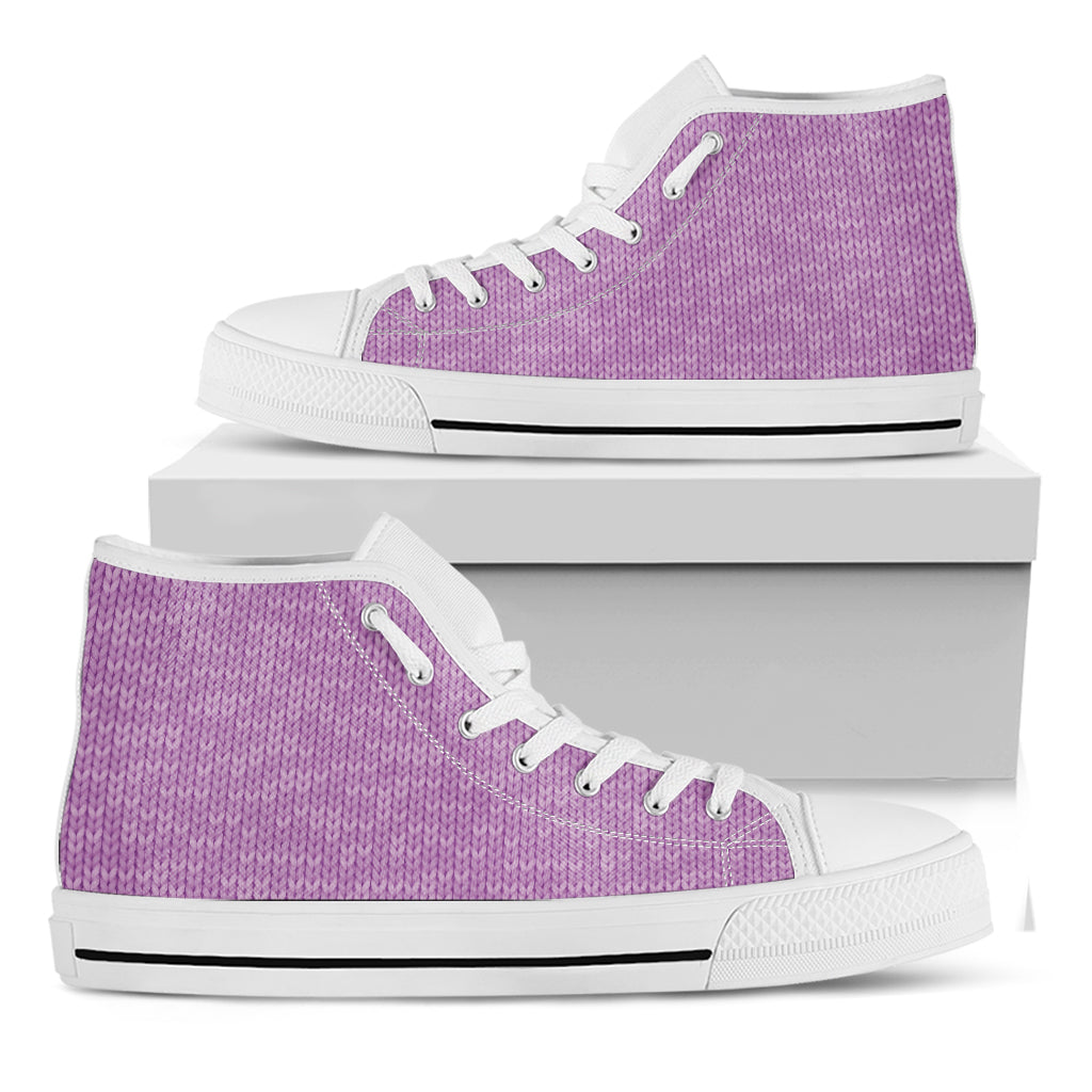 Violet Knitted Pattern Print White High Top Shoes