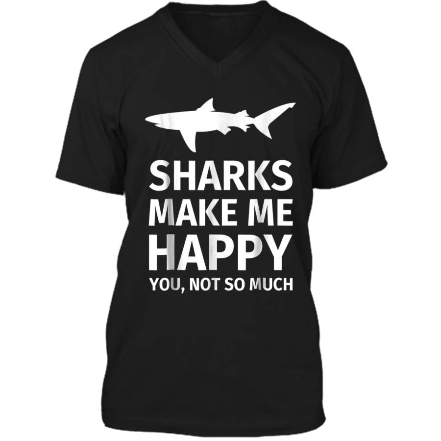 Shark Gifts for Shark Lovers – Funny Sharks Happy  Mens Printed V-Neck T