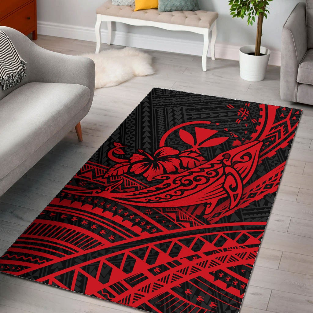 Hawaii Humpback Whale With Hibiscus Tribal Red Area Rug – Lt12