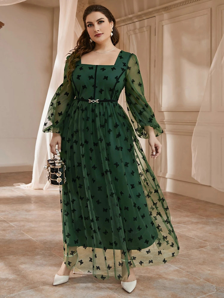 TOLEEN Women’s Elegant Plus Size Large Maxi Dresses 2022 Green Long Sleeve Oversized Muslim Evening Party Prom Festival Clothing alx