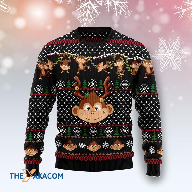 Merry Xmas Adorable Monkey Pattern Awesome Gift For Christmas Ugly Christmas Sweater T-Shirt