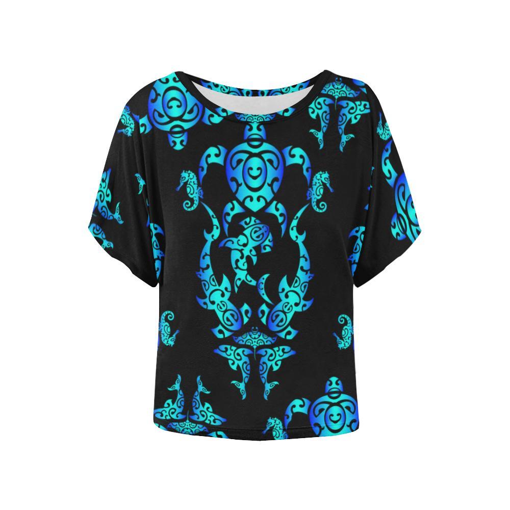 Sea Turtle Polynesian Tribal Hawaii Women Batwing Tops Shirt Ha105245