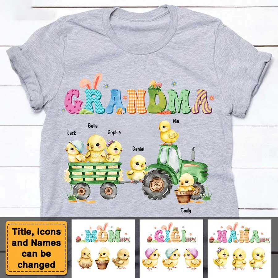 Personalized Grandma Tractor With Chicken T Shirt, Gift For Mom Farmer T Shirt Duck Lovers