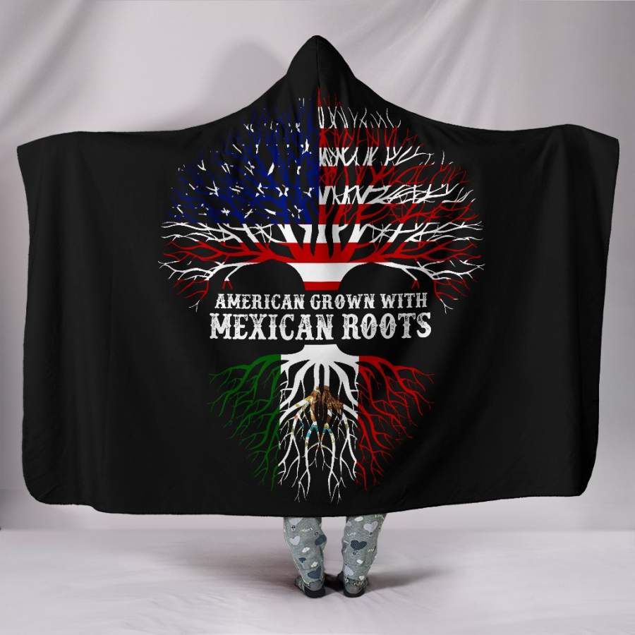 American Grown with Mexican Roots Hooded Blanket