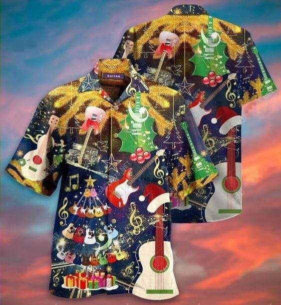 High Quality Hawaii Aloha Shirts Guitar Christmas Tree Ha36932