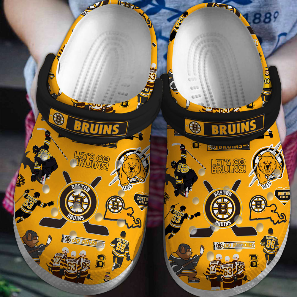 Boston Bruins Ice hockey team NHL Sport Crocs Clogs Crocband Shoes Comfortable For Men Women and Kids