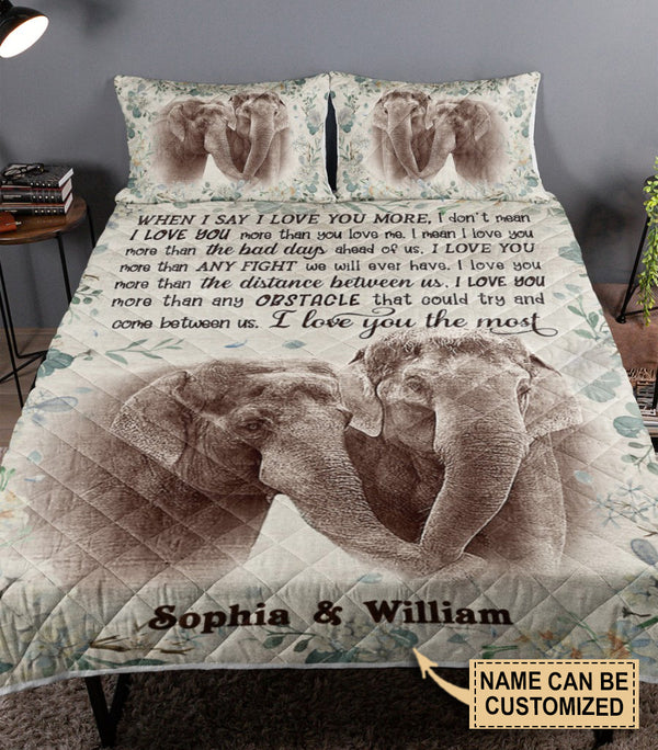 Personalized Elephant I Love You The Most Bedding Quilt Bedding