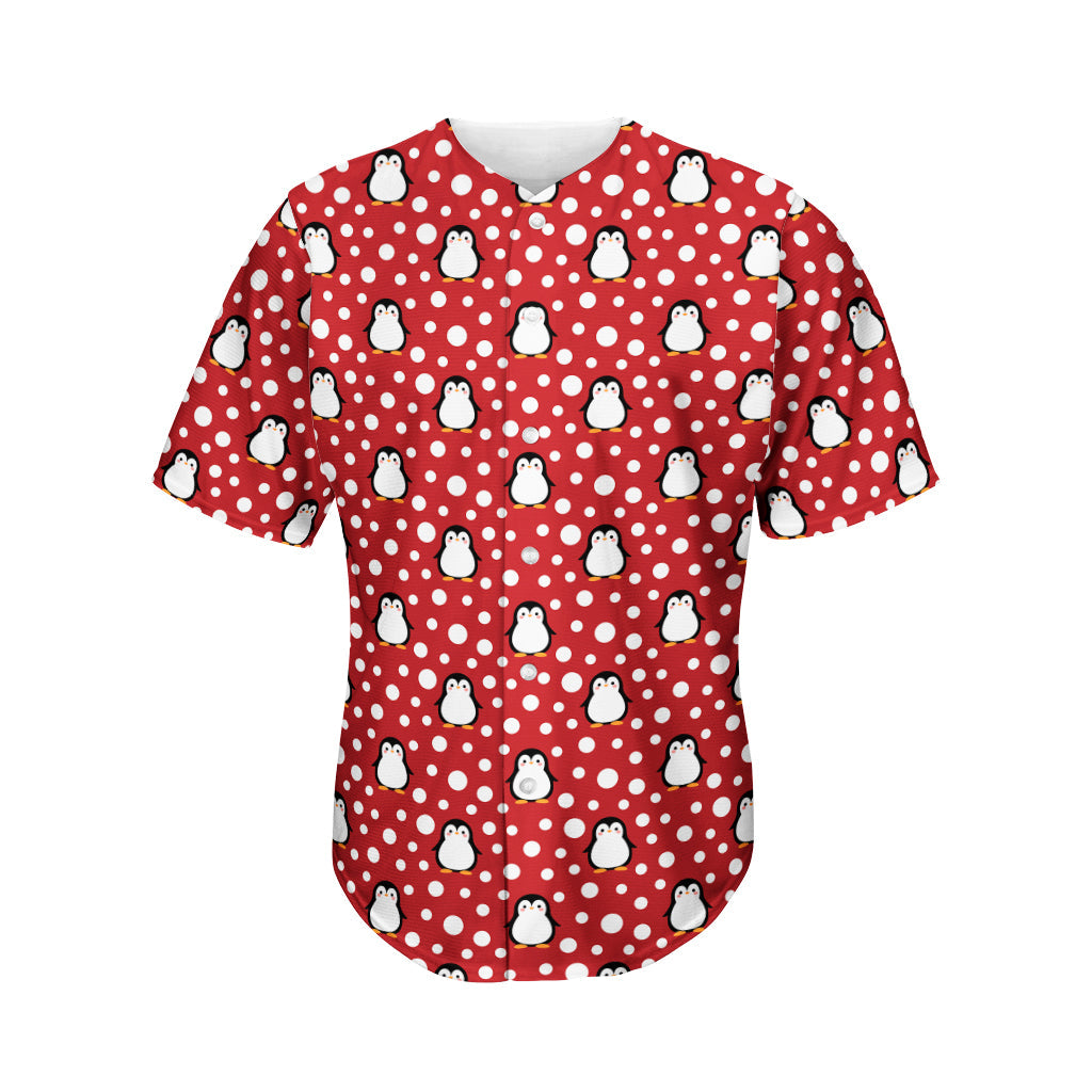 Red Snow Penguin Pattern Print Men’S Baseball Jersey 3D Print