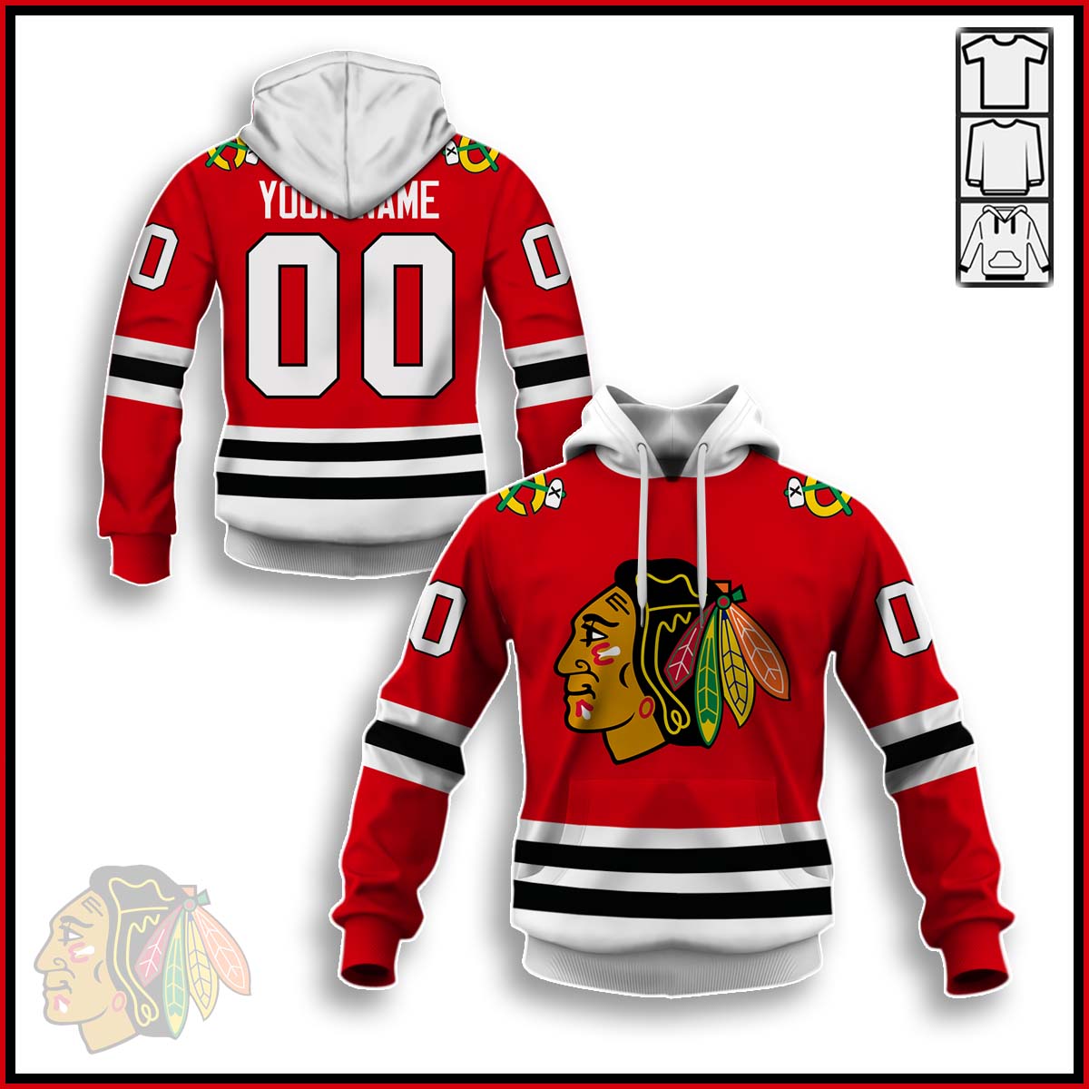 Chicago Blackhawks Custom Name Number 2020 Home Red Jersey Pullover Hoodie