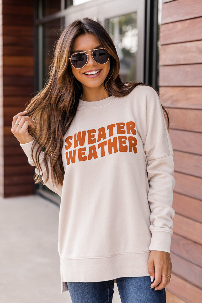 Sweater Weather Wave Light Tan Graphic Sweatshirt