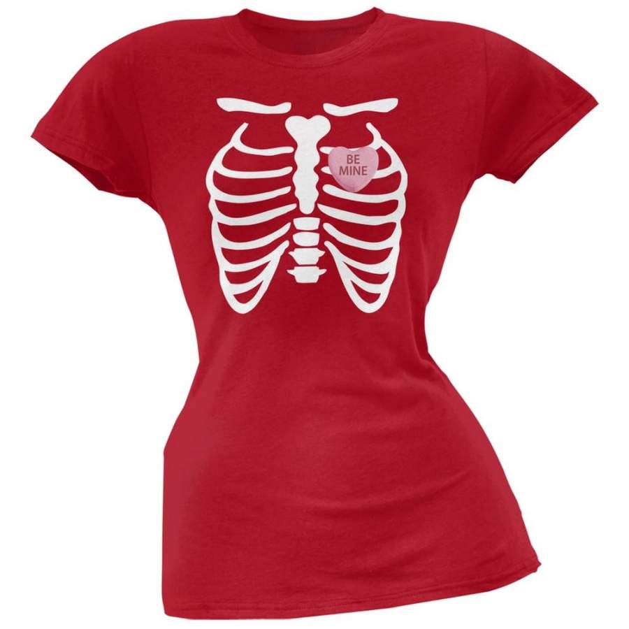 Skeleton Be Mine Candy Heart Red Soft Juniors T-Shirt