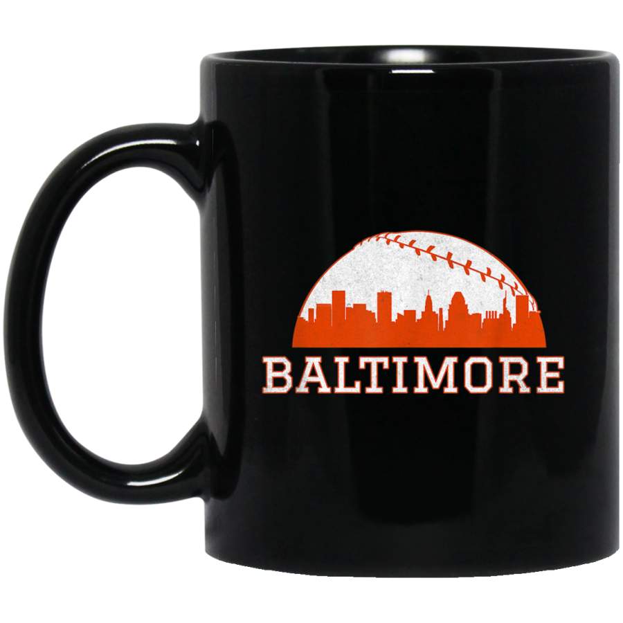 Vintage Downtown Baltimore MD Baseball Skyline Mug 11 oz 15 oz Black Mug