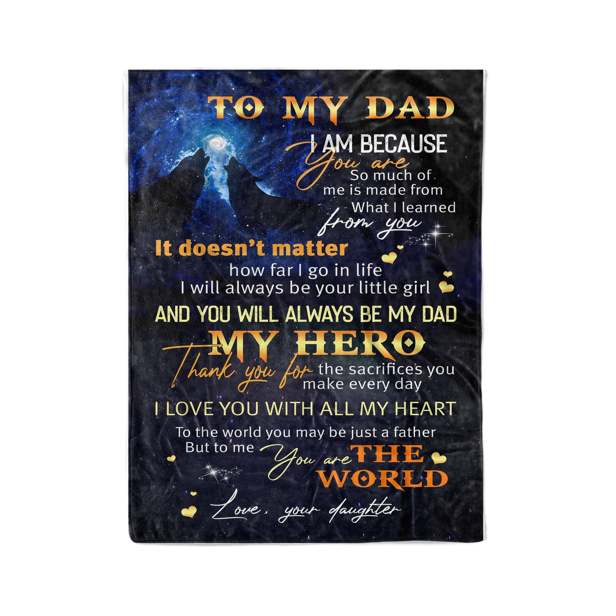 Fleece  Wolf  Blanket daughter to dad  my hero