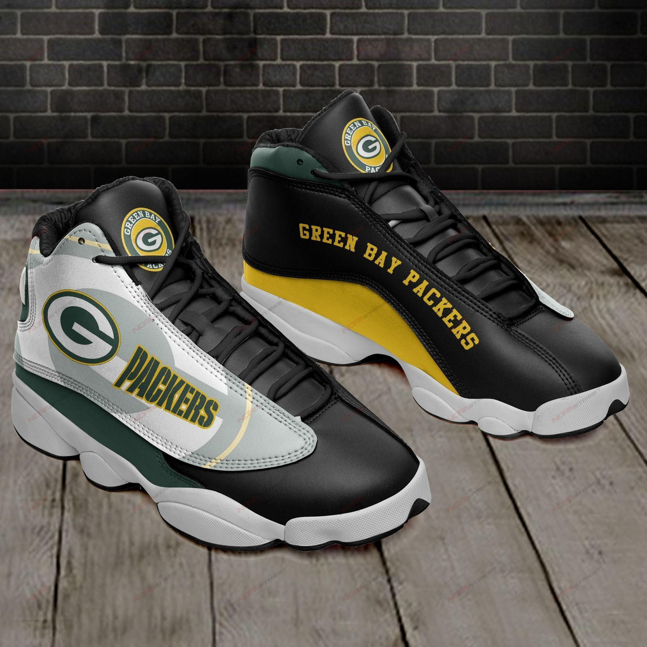 Green Bay Packers Black And White Air Jordan 13 Printing Shoes Sneaker